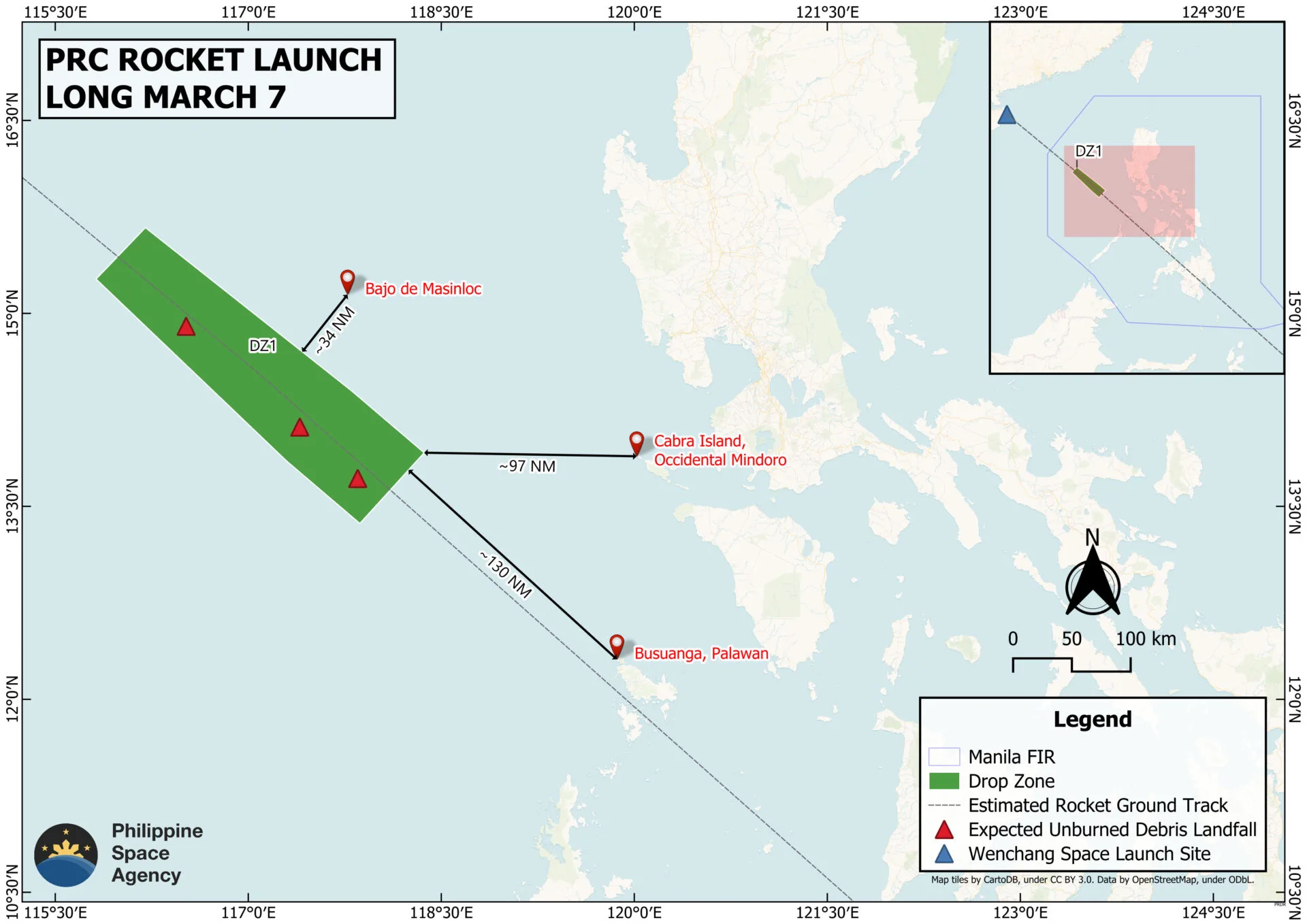 PhilSA warns of possible rocket debris within Philippine EEZ after Long March 7 launch