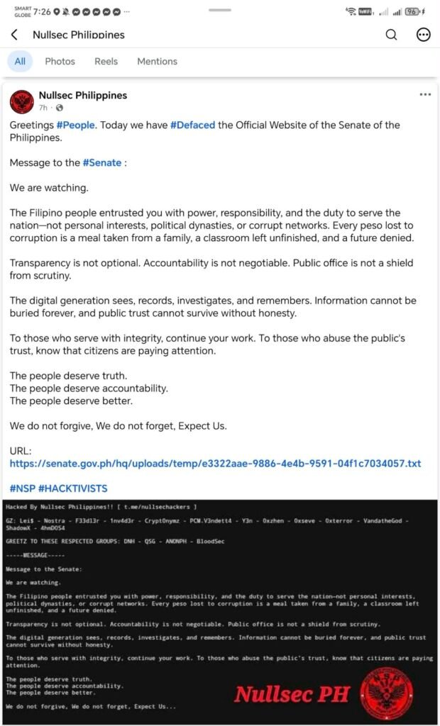Senate website allegedly defaced by hacker group