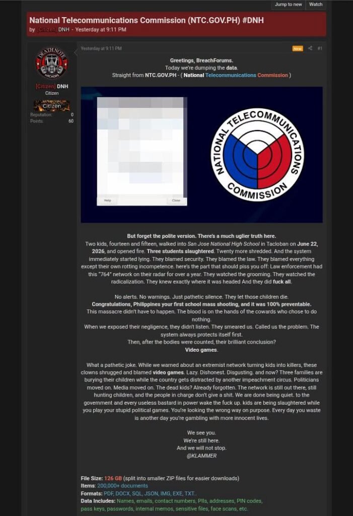 Deep Web Konek flags alleged 126GB NTC data breach