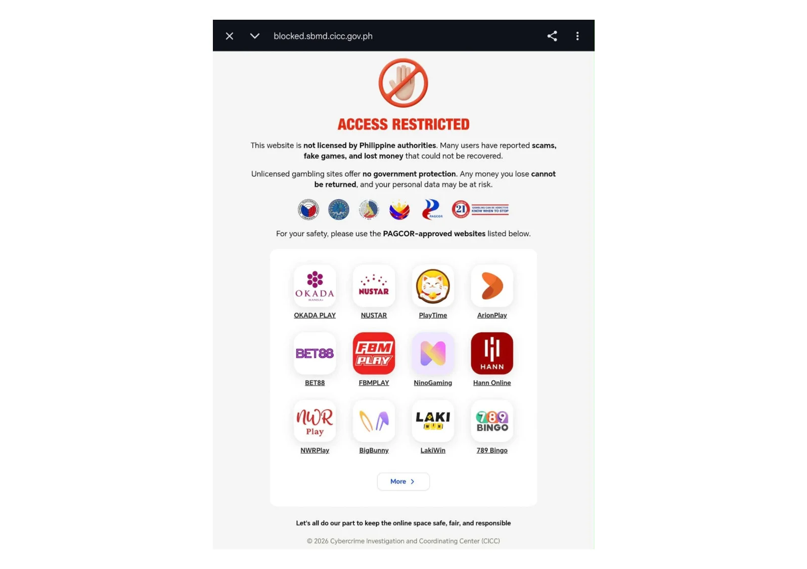 CICC calls Discord dangerous, then offers clickable links to gambling sites