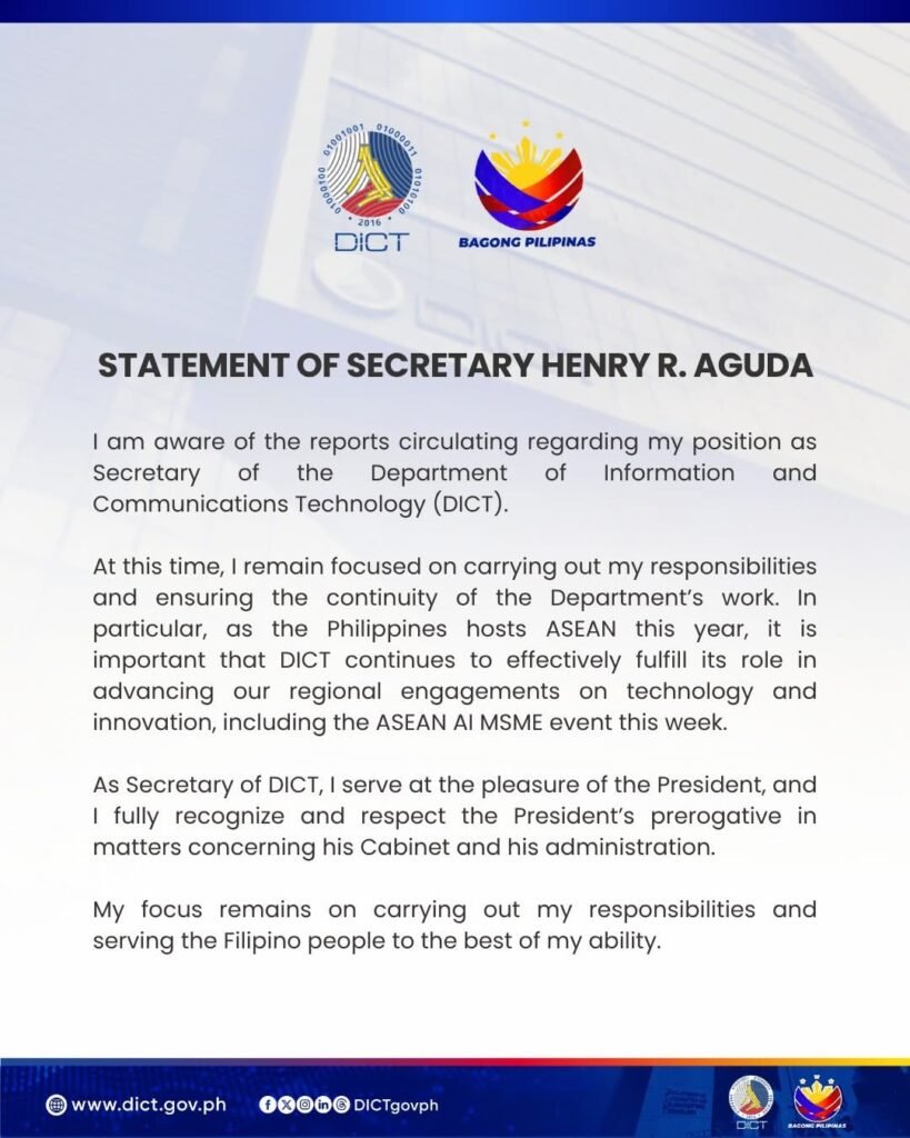 DICT Secretary Aguda focuses on department work amid resignation reports