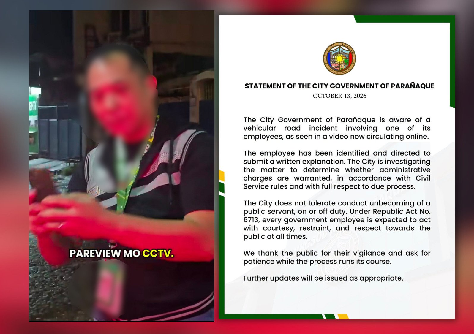 Parañaque City probes employee over viral road incident