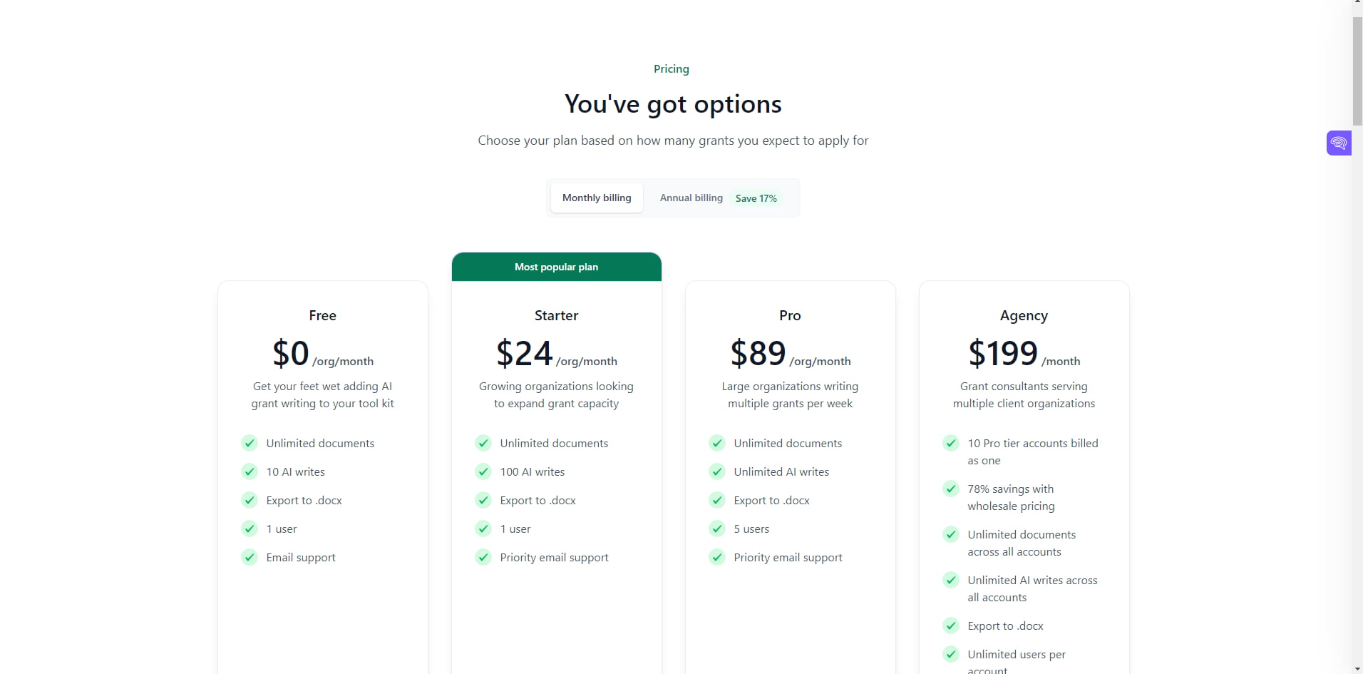 Pricing Page