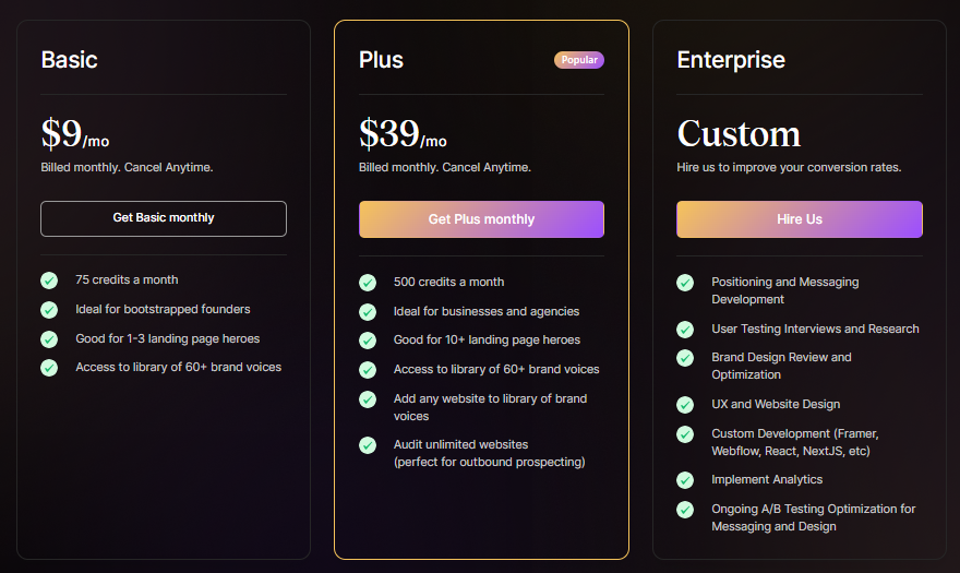 Pricing Page