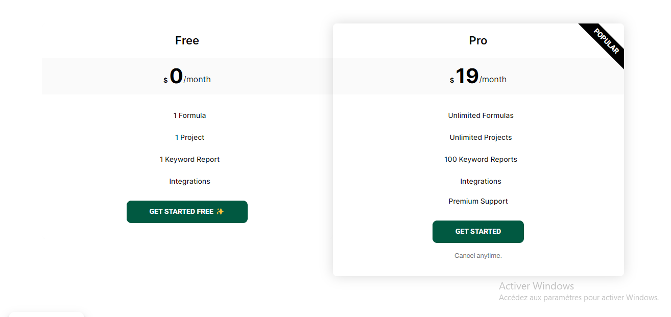 Pricing Page