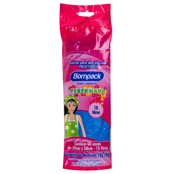 SACO DE LIXO BOMPACK 15LT ROLL AZUL MOCA PERFUMADO C/40