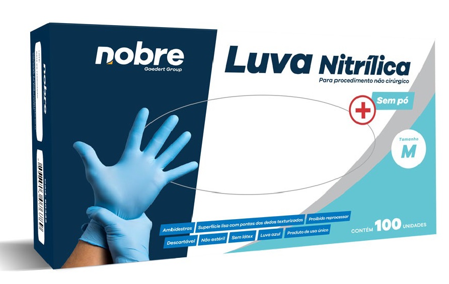 LUVA NITRILICA S/PO P/PROTECAO CONTRA AGENTES QUIMICOS C/100UNID G/9 PRETA - NOBRE