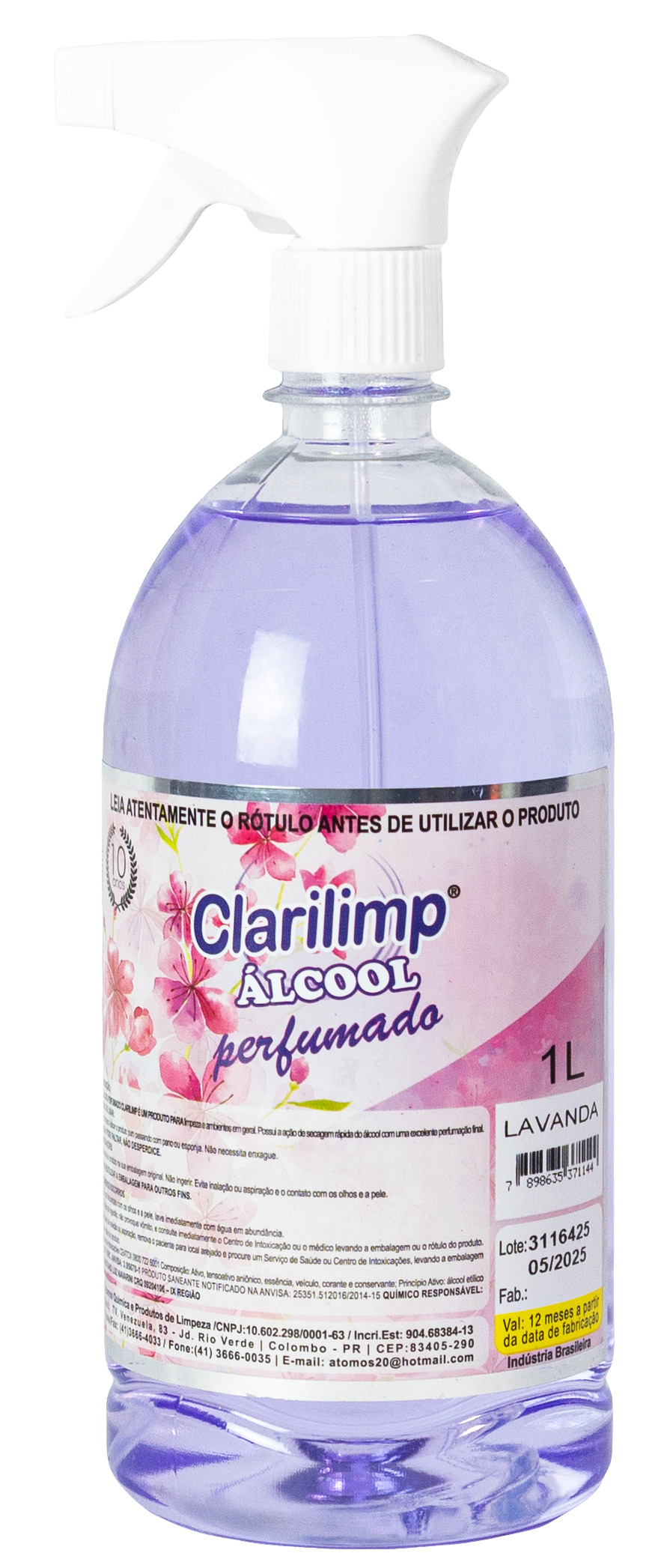 ALCOOL PERFUMADO LAVANDA 1L COM TAMPA