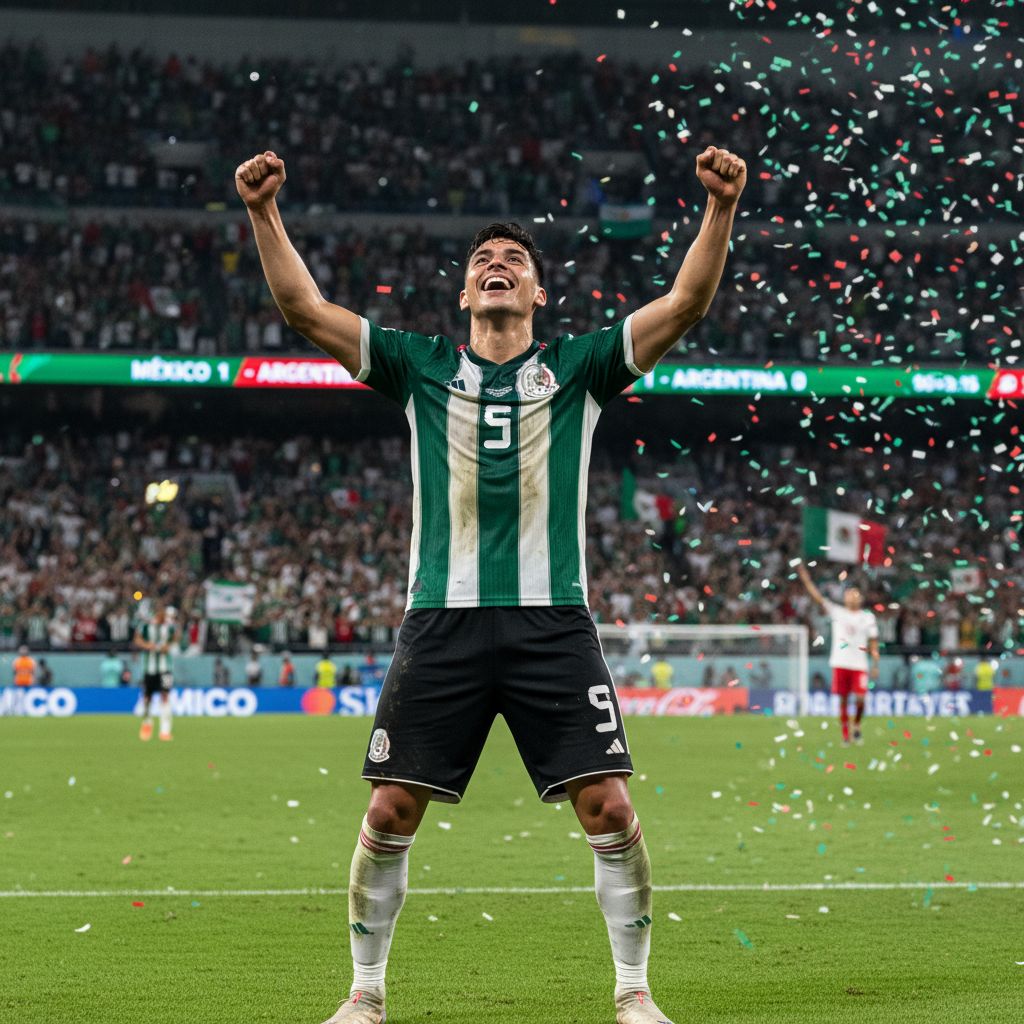 German Berterame celebrates his breakthrough goal for Mexico
