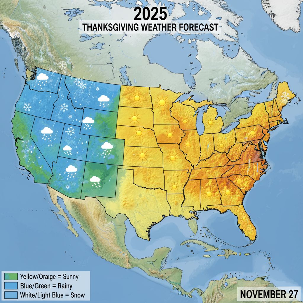 Thanksgiving 2025 Weather Forecast: East Gets Sunshine, West Braces for Rain and Snow