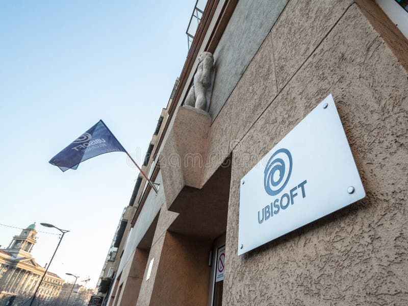 Ubisoft company logo displayed on the exterior of their office building