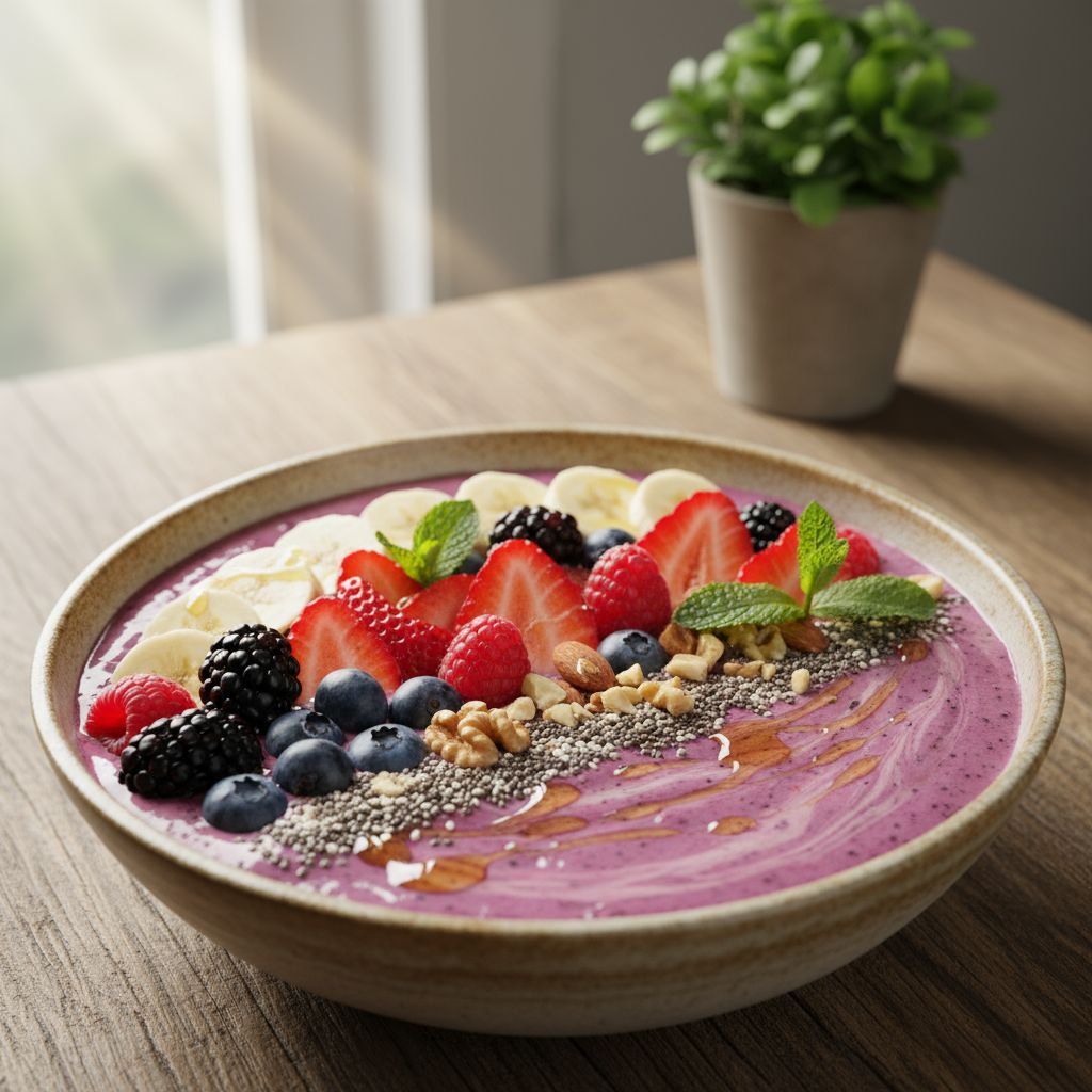 Nutritious protein smoothie bowl with whey protein and fresh toppings