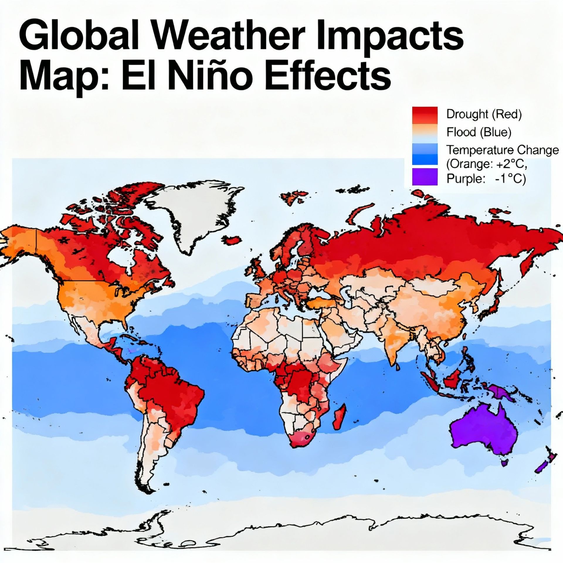 Global climate impacts during El Niño events showing regional weather pattern changes