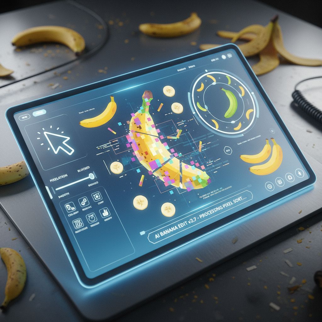 AI editing interface with bananas and pixel art