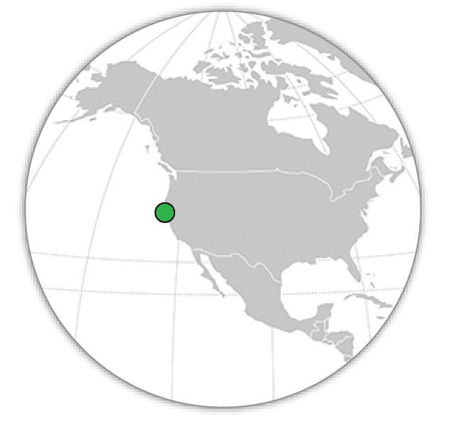 the United States with a dot on the Califo ia coast line