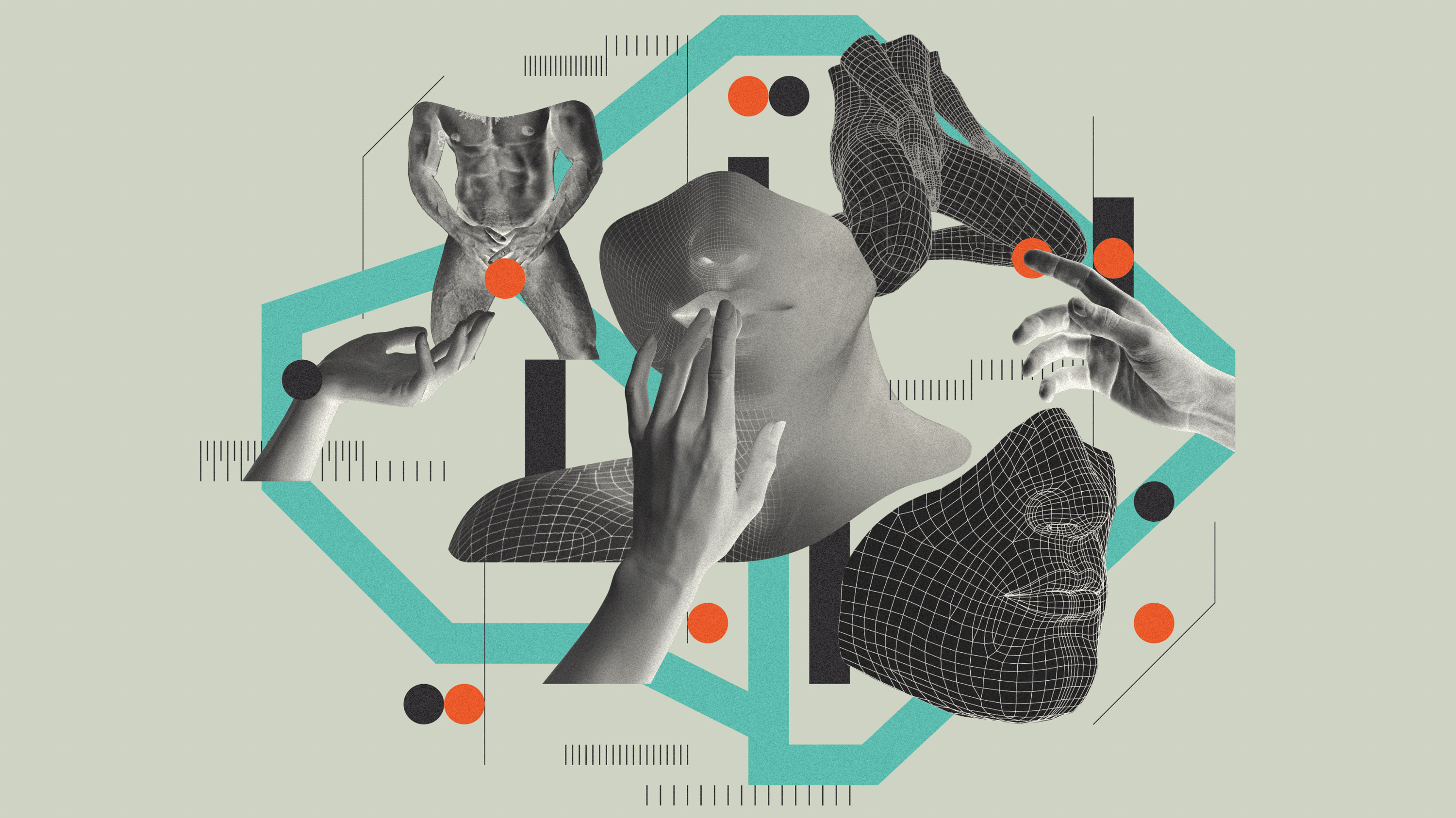 un collage de manos y formas corporales sugerentes