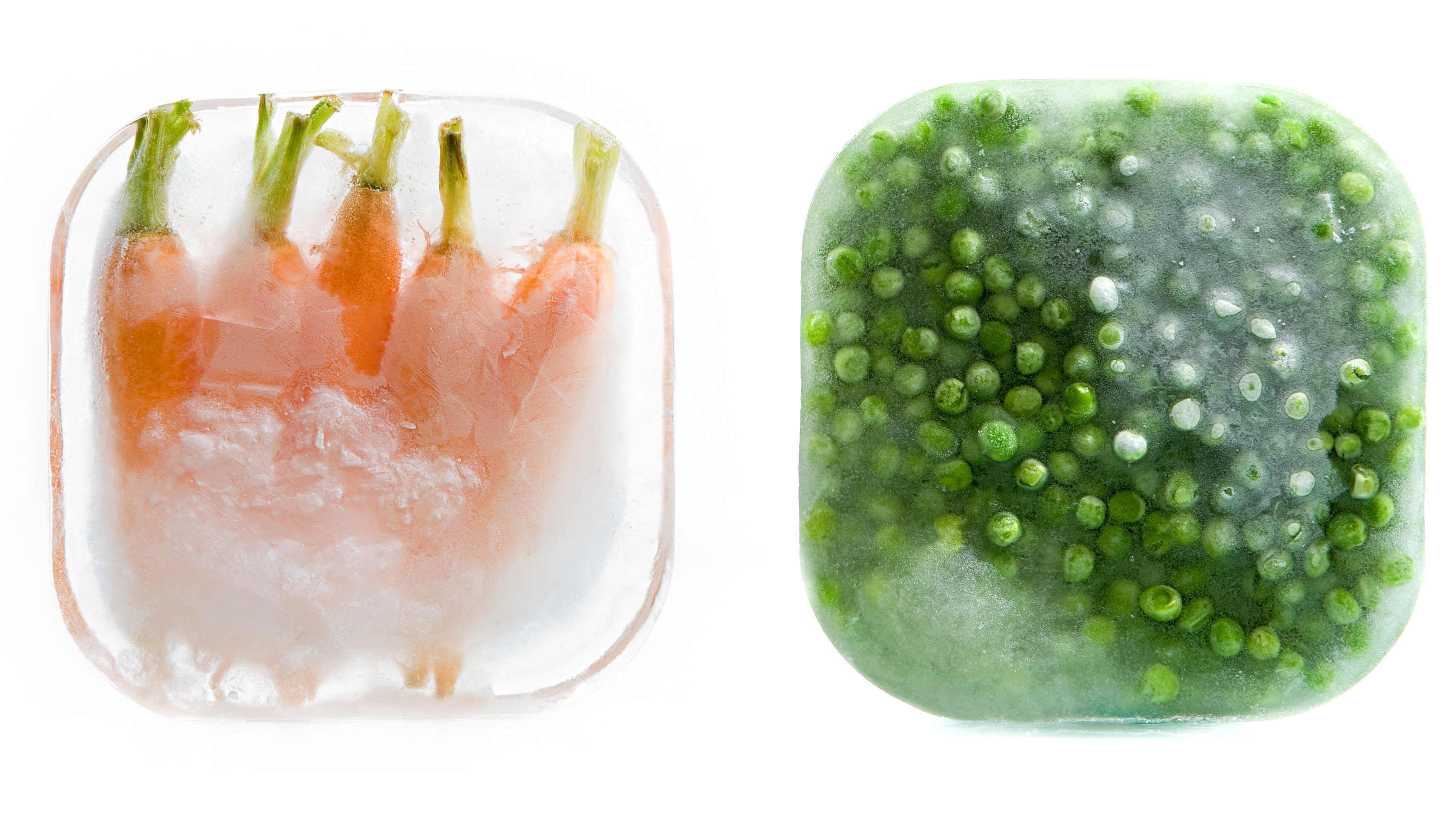 bloques de zanahorias y guisantes congelados