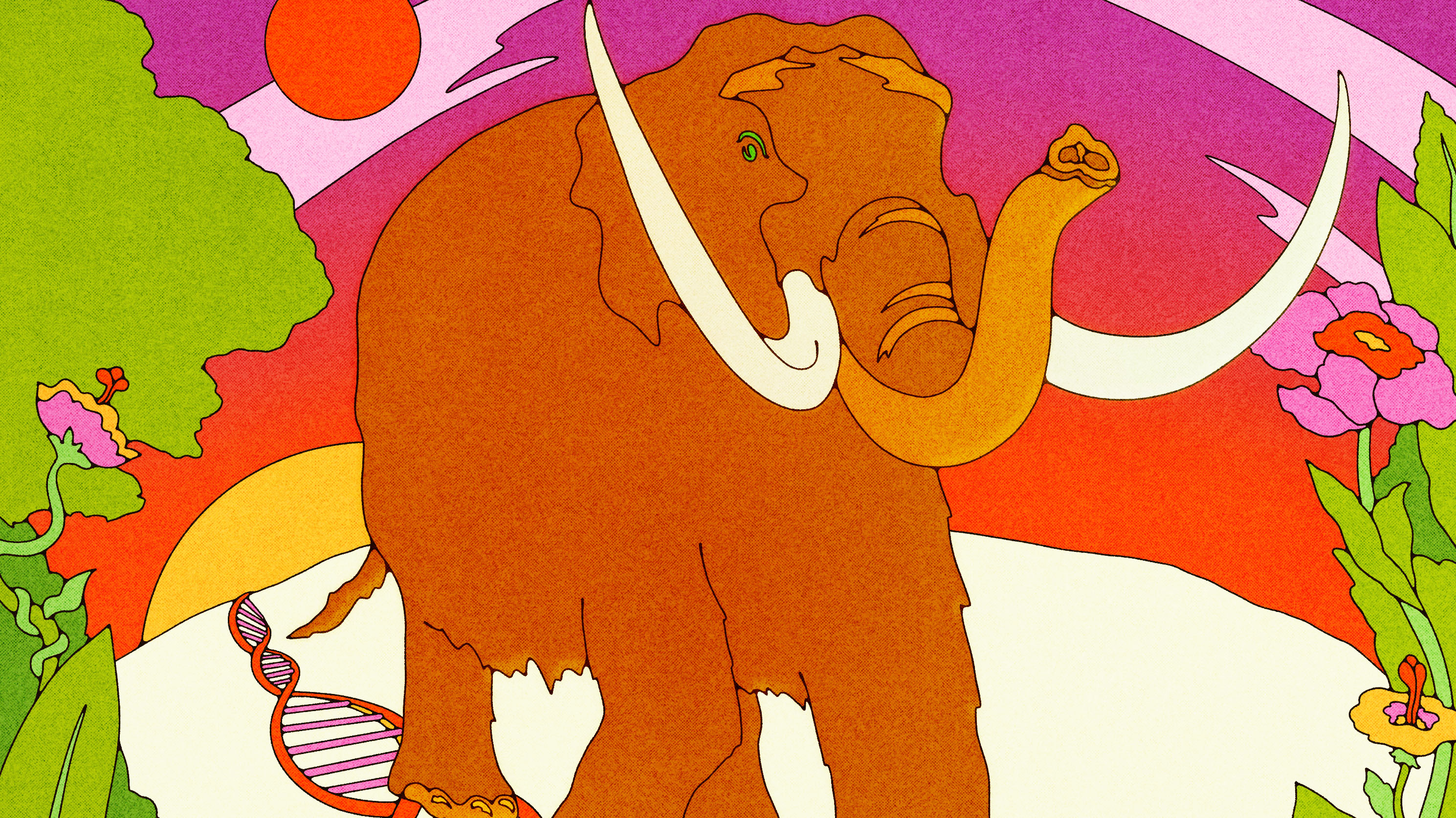 mamut caminando sobre una hebra de ADN