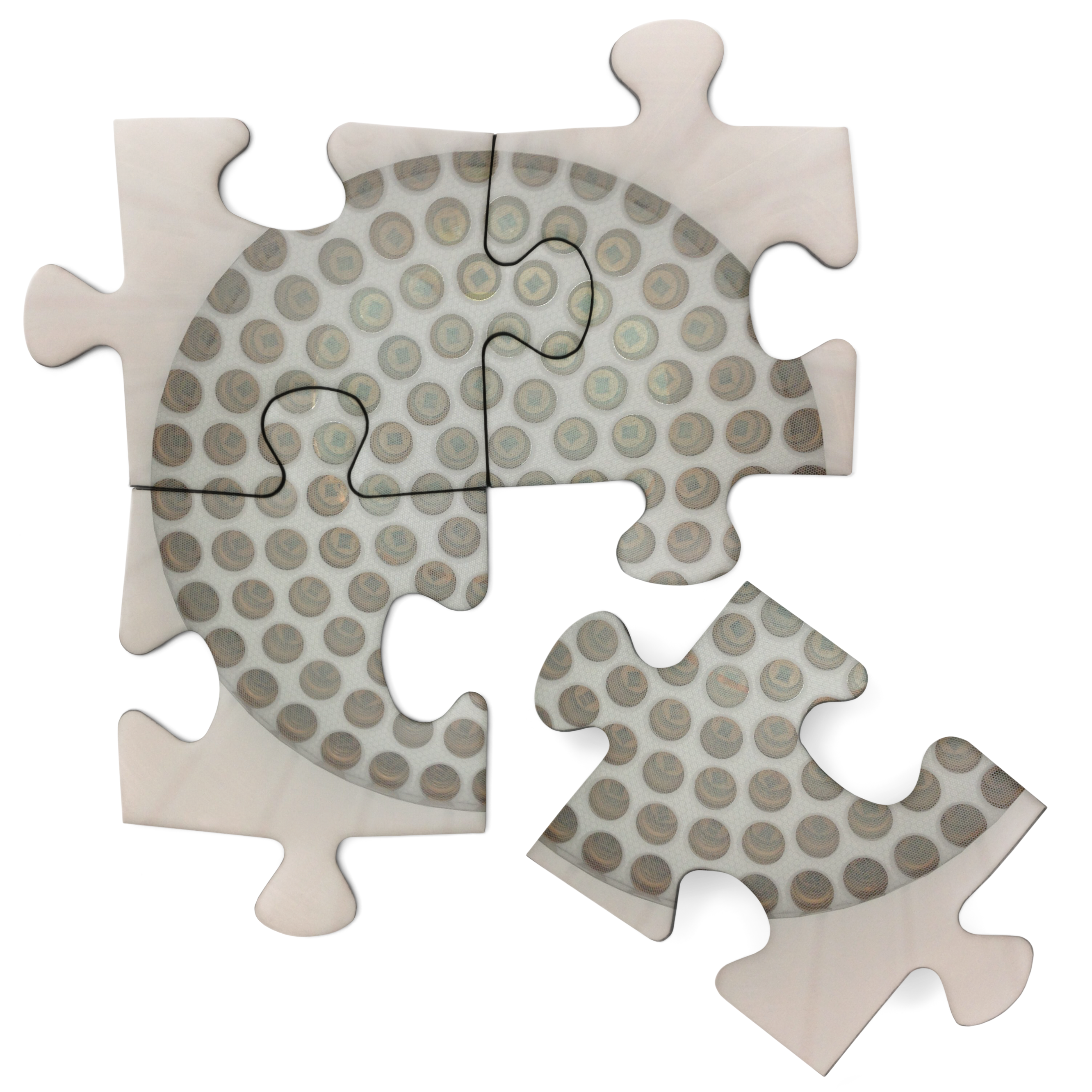 puzzle pieces with image of dots arranged to fill a circle