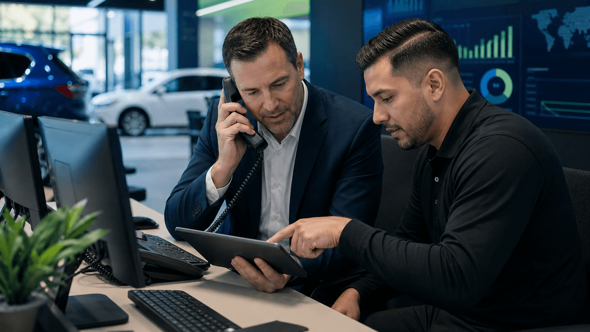Salesperson and BDC manager coordinating a first reply and next step