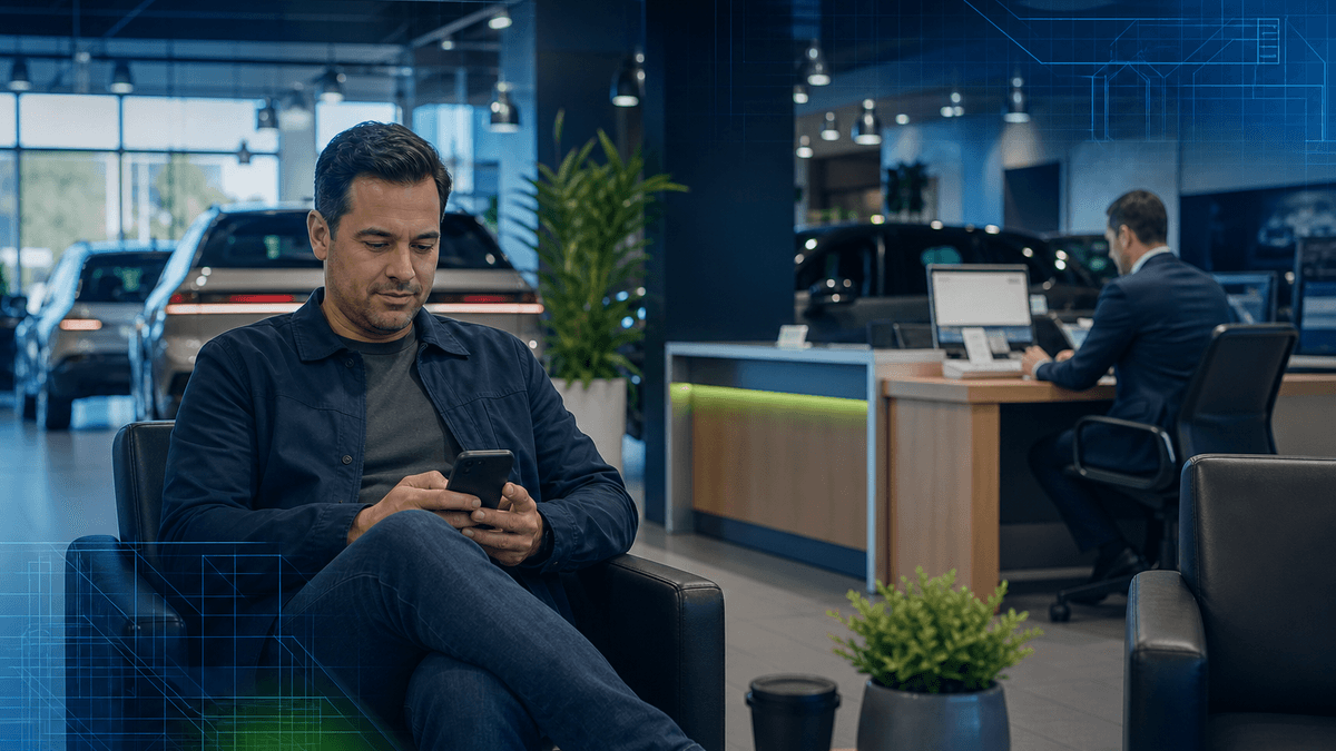 Customer texting a dealership while a response workflow routes the conversation