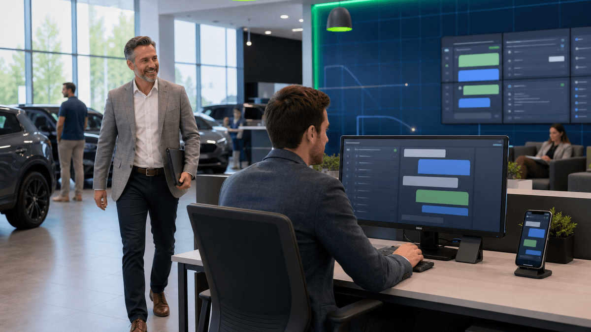 AI-assisted inbound lead response routed to a dealership salesperson