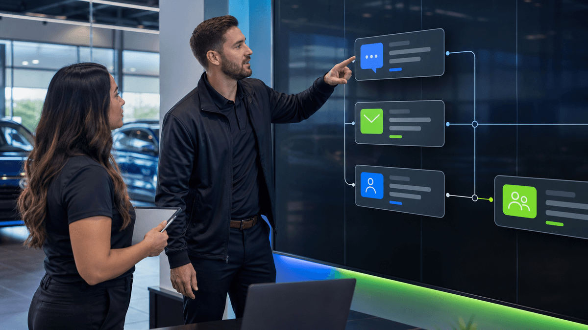 Dealership team reviewing response, nurture, and handoff activity in one workflow