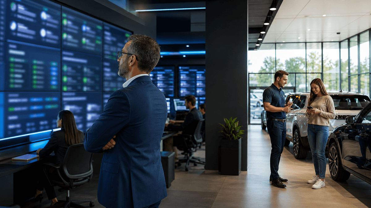 Sales manager watching incoming customer replies route to available dealership staff.