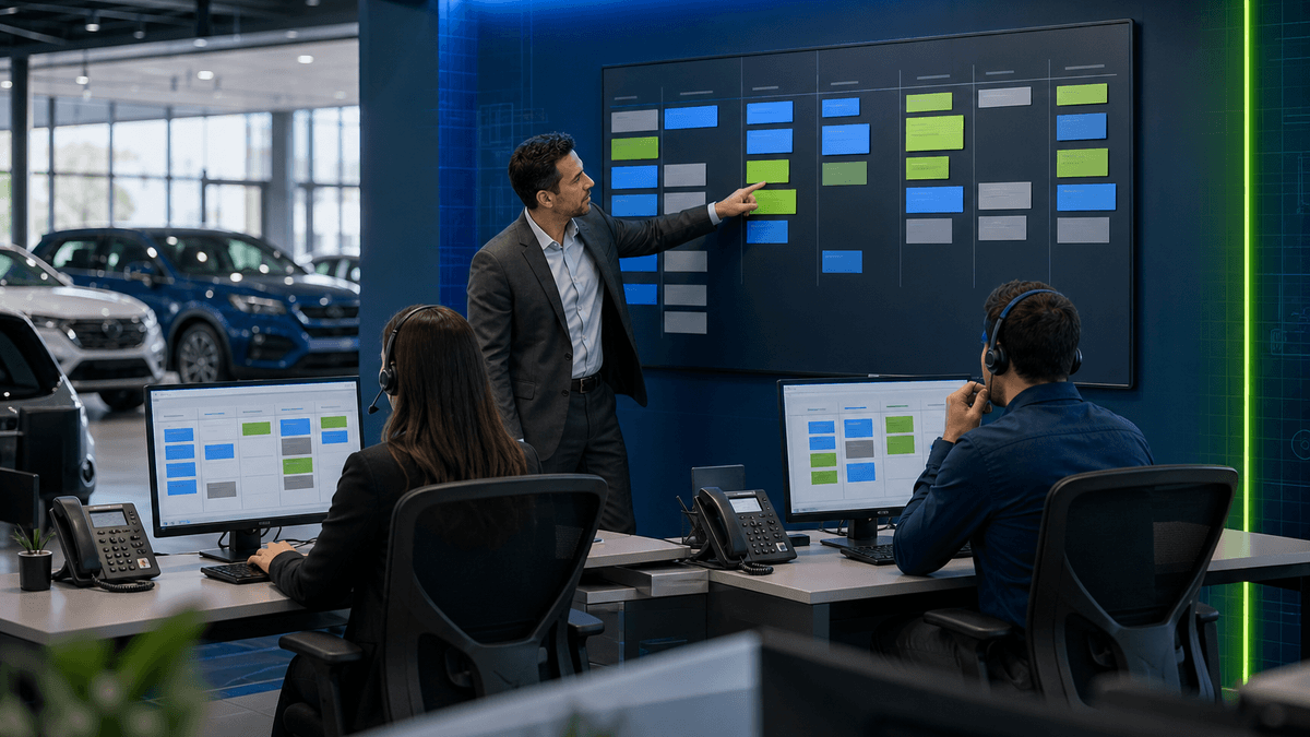 BDC team separating silent leads, active replies, and ready-to-schedule customers into different operating lanes