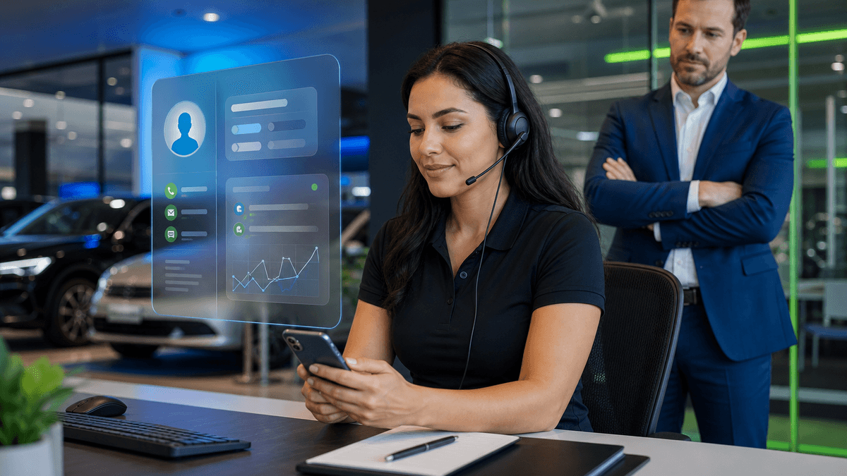 BDC agent qualifying a high-intent car shopper by text and phone with manager visibility