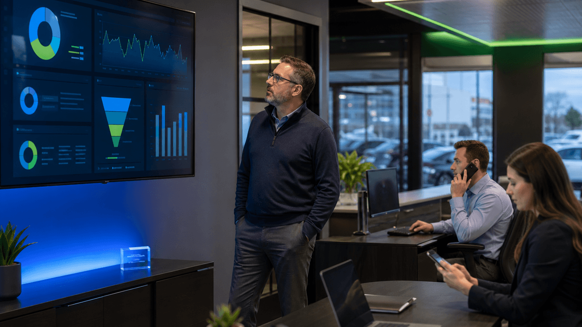 Sales manager comparing summary charts with active customer conversations