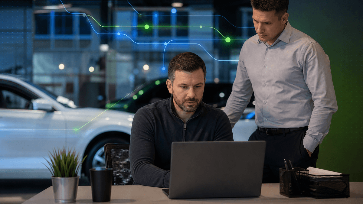 Manager checking new internet leads at a dealership desk