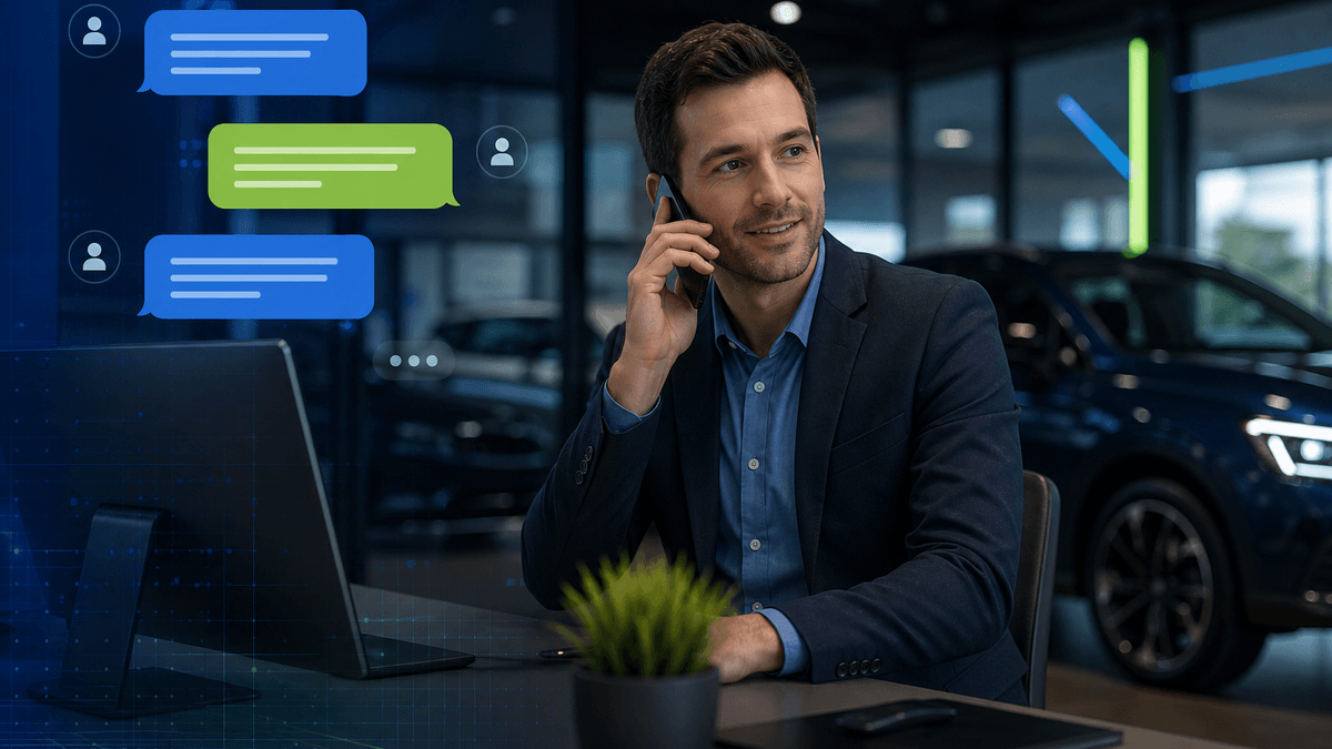 Salesperson responding to a shopper from a dealership workstation
