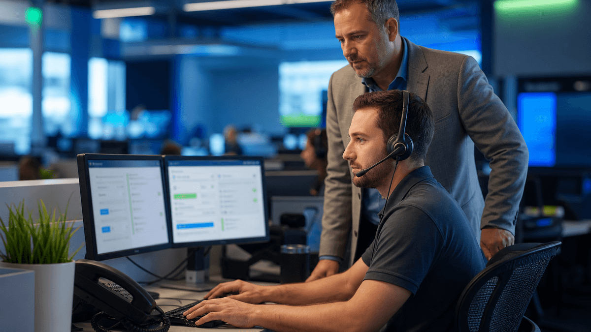 BDC representative responding to an internet lead while a manager observes the workflow.