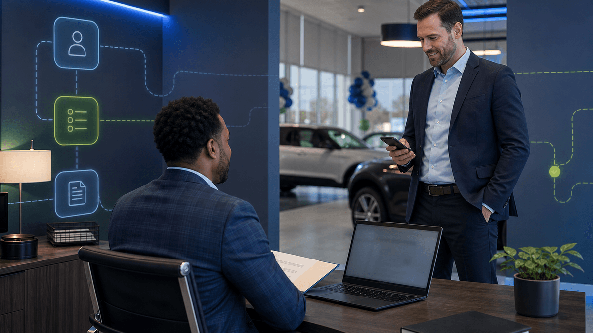 Finance office scene representing a Dealertrack-centered credit workflow.