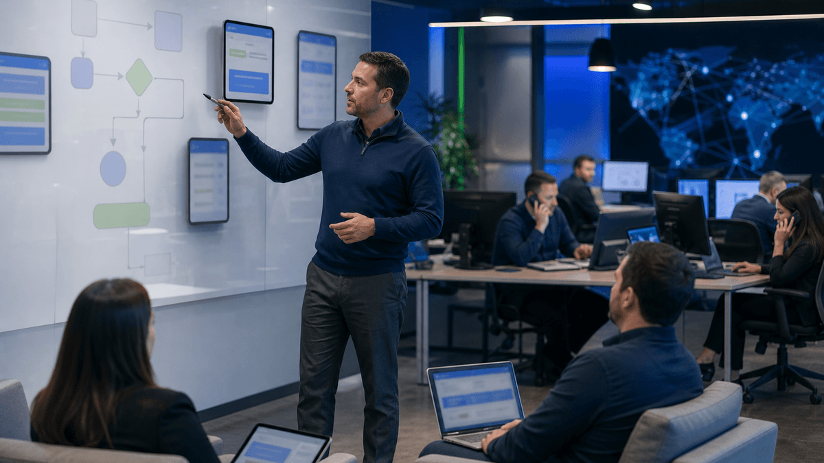 Sales manager comparing disconnected dealership software tools to one accountable operating layer