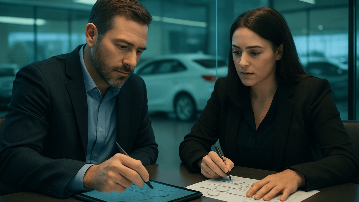 Sales leader setting message rules for a dealership AI workflow