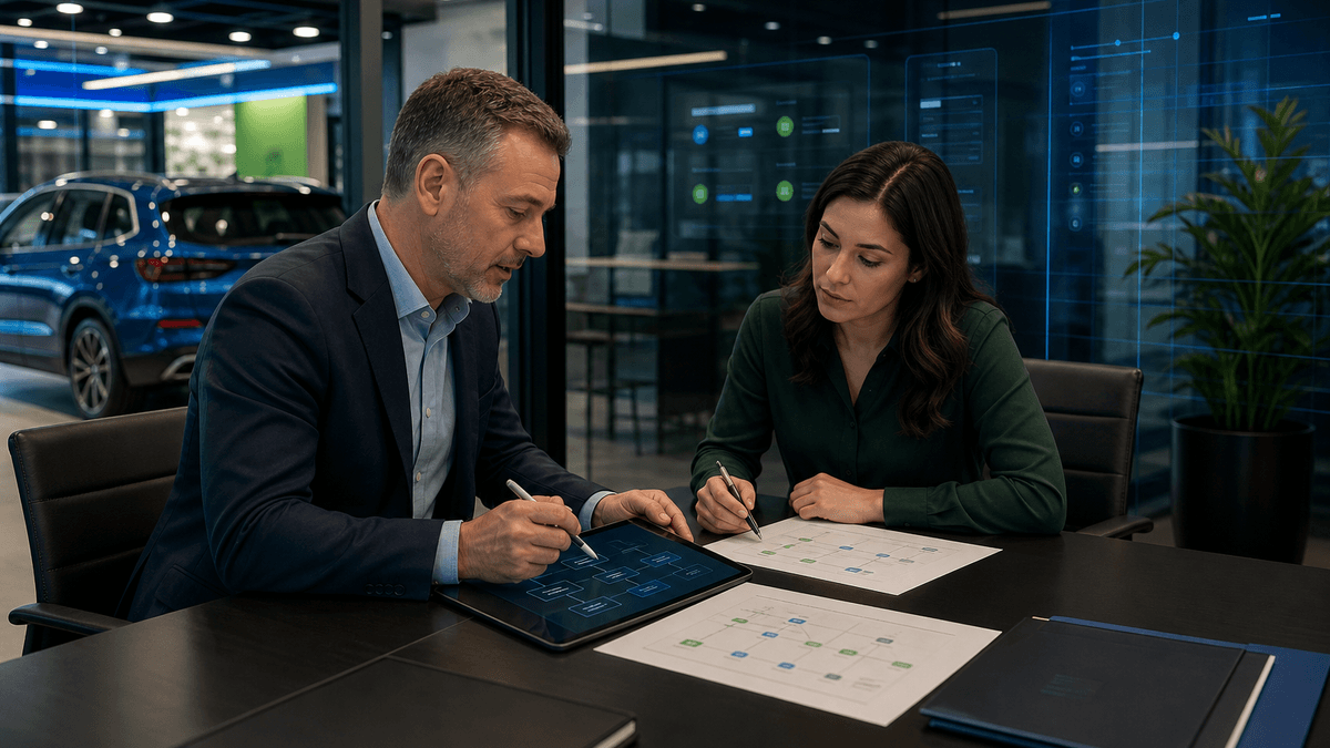 Sales leader setting message rules for a dealership AI workflow