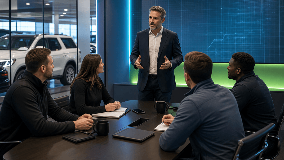 A dealership manager thanking the team before a holiday weekend