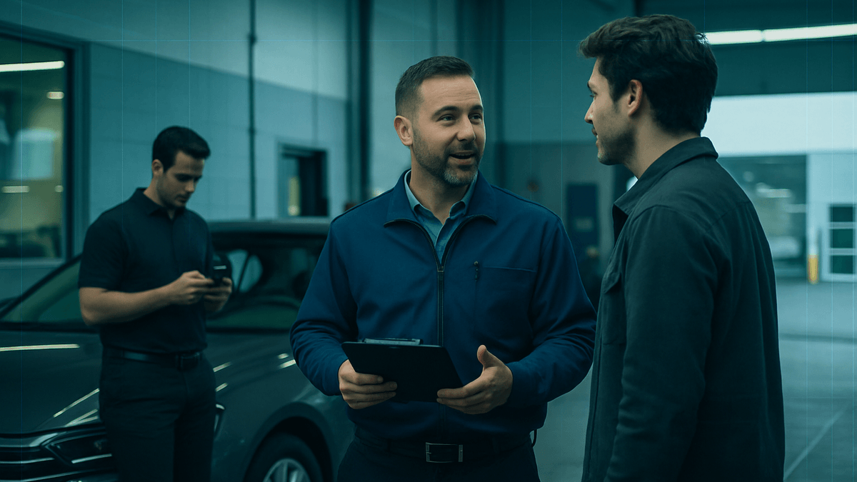 Service advisor handing a customer conversation off from AI to a person
