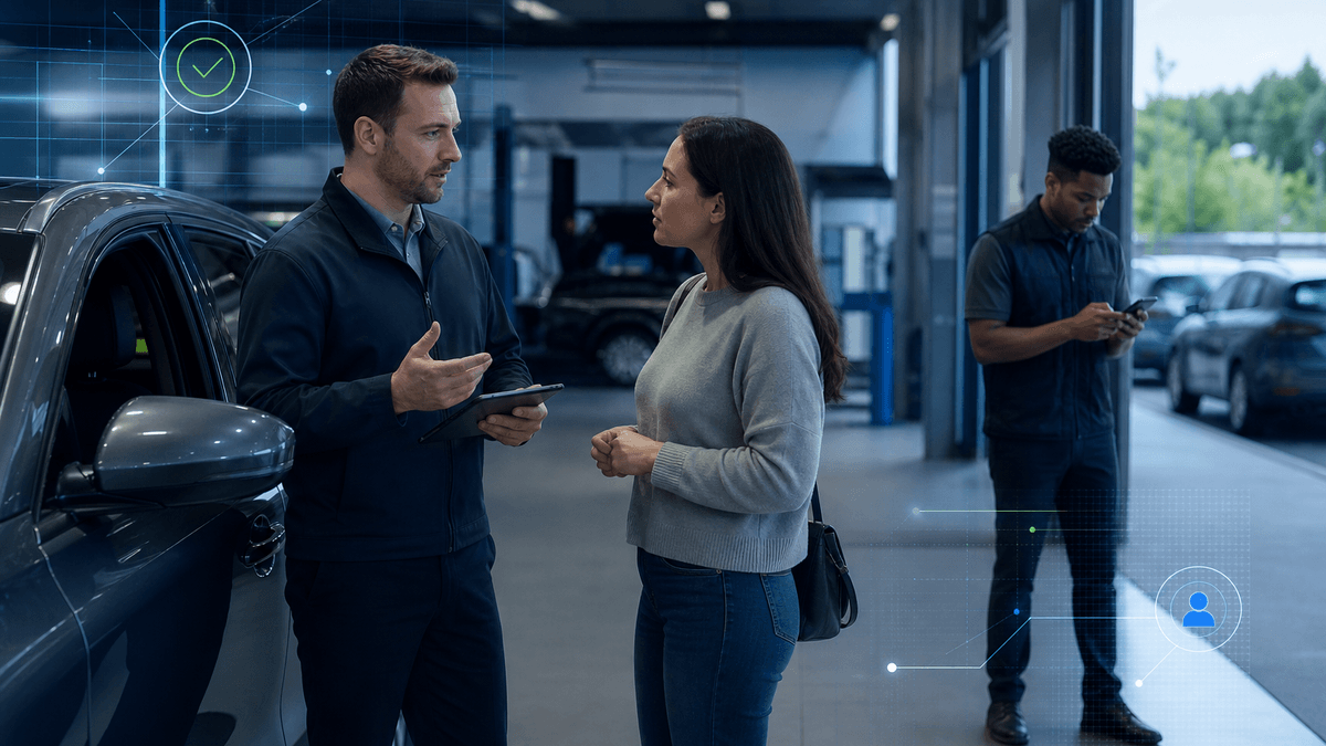 Service advisor handing a customer conversation off from AI to a person