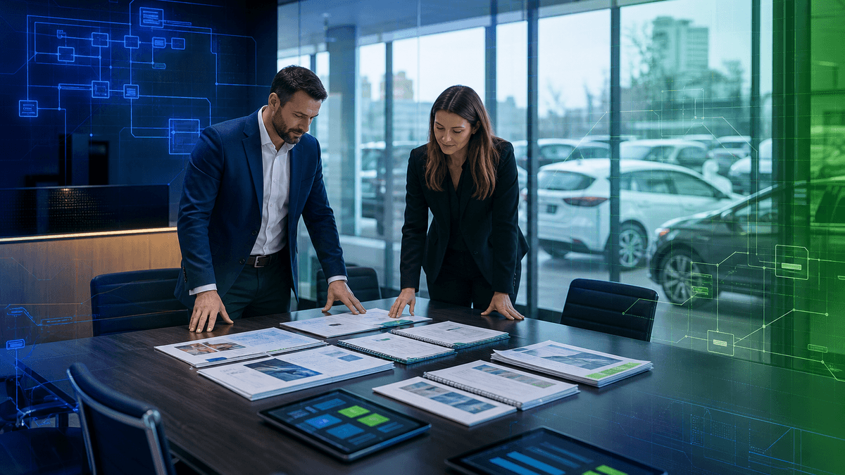 GSM and BDC manager mapping long-cycle buyer states on a conference table