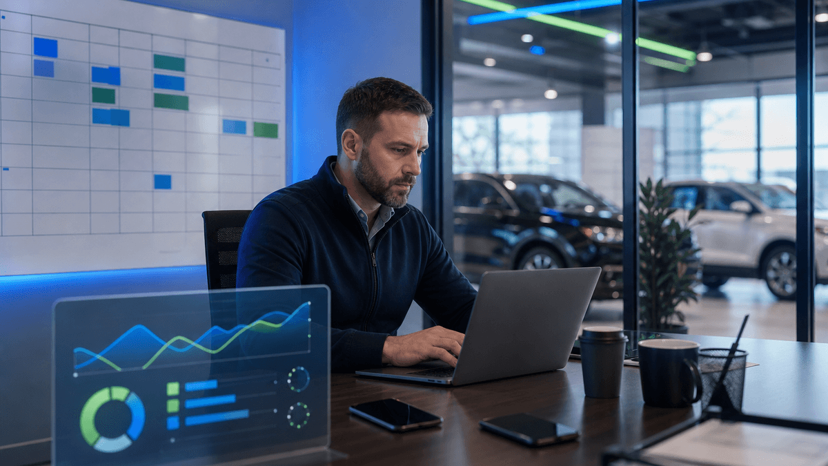 Manager checking active dealership conversations during a morning BDC inspection