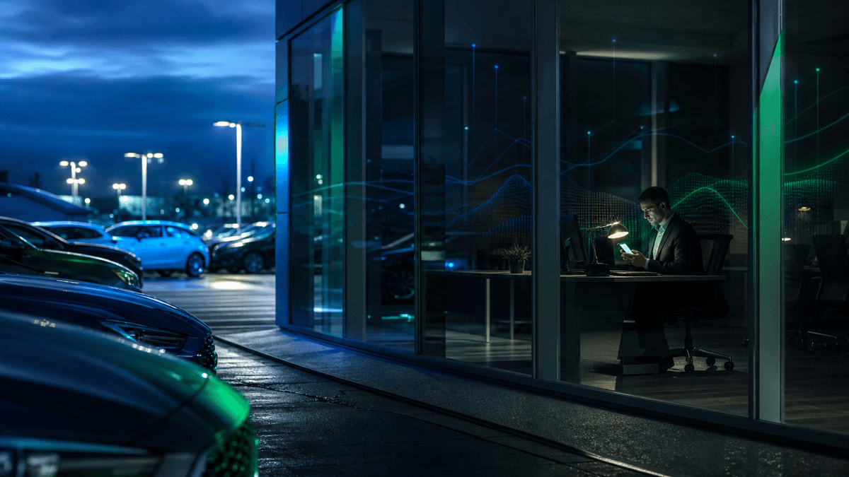 After-hours dealership phone receiving an inbound customer reply while the showroom is closed