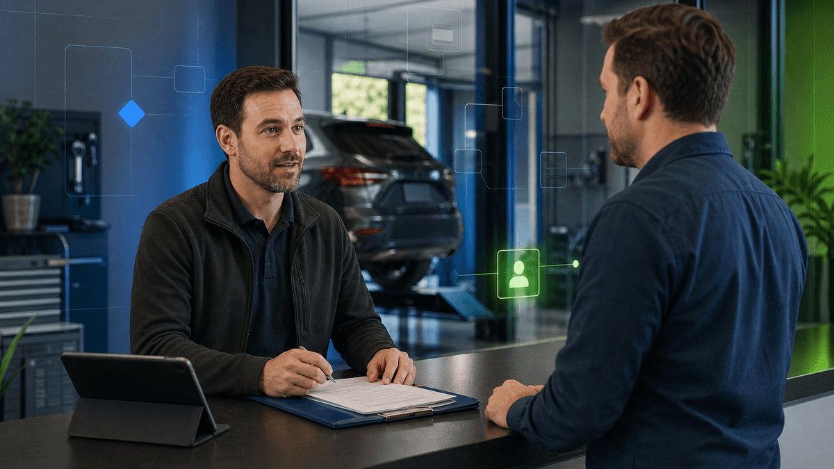 Service advisor capturing repair context before a sales opportunity is created