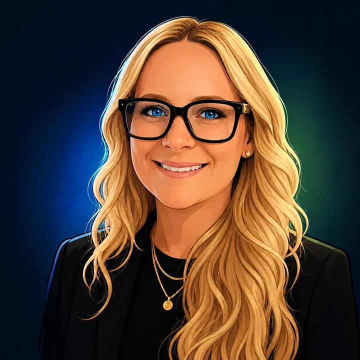 Illustrated portrait of Scarlet Girdner, co-owner and Vice President of TECOBI