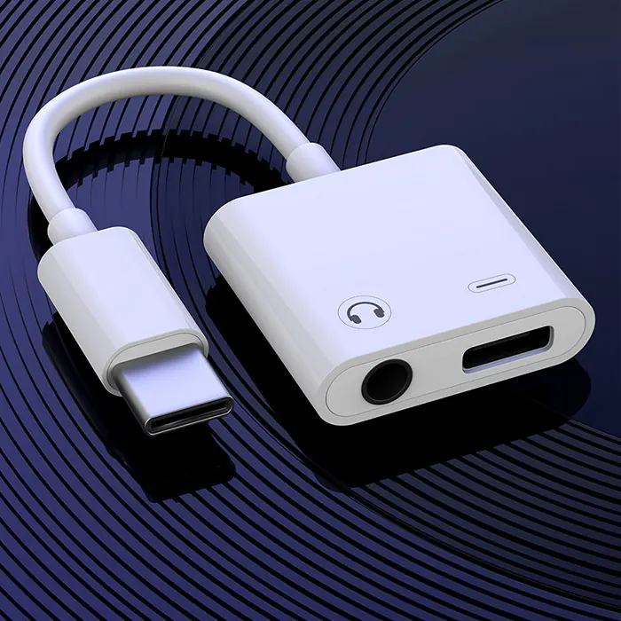 Adaptador APPACS Adaptador USB C a USB C and 3.5 audio Jack en color blanco