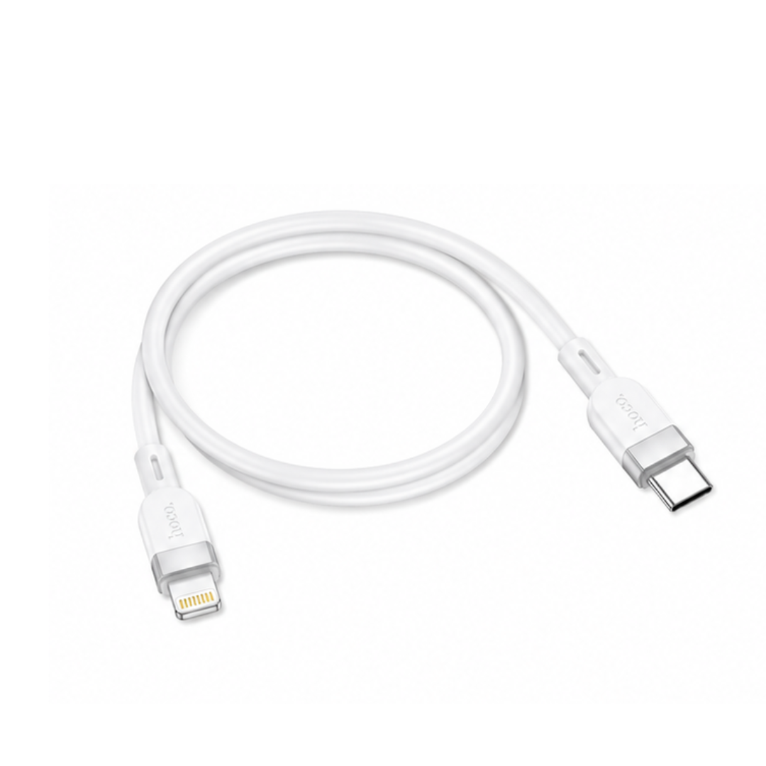 Cable HOCO USB C a Lightning de Silicona 27W | 1 m en color blanco