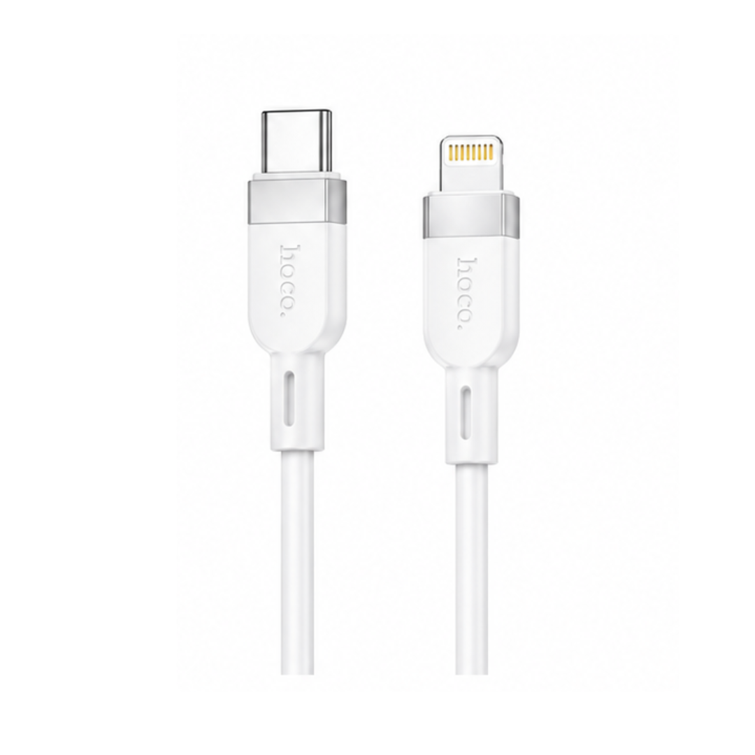 Cable HOCO USB C a Lightning de Silicona 27W | 1 m en color blanco