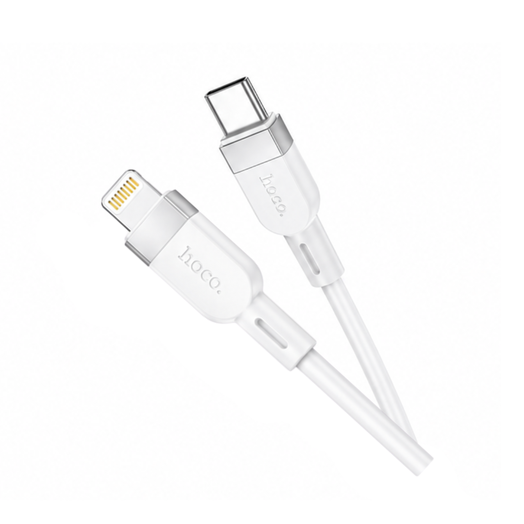 Cable HOCO USB C a Lightning de Silicona 27W | 1 m en color blanco